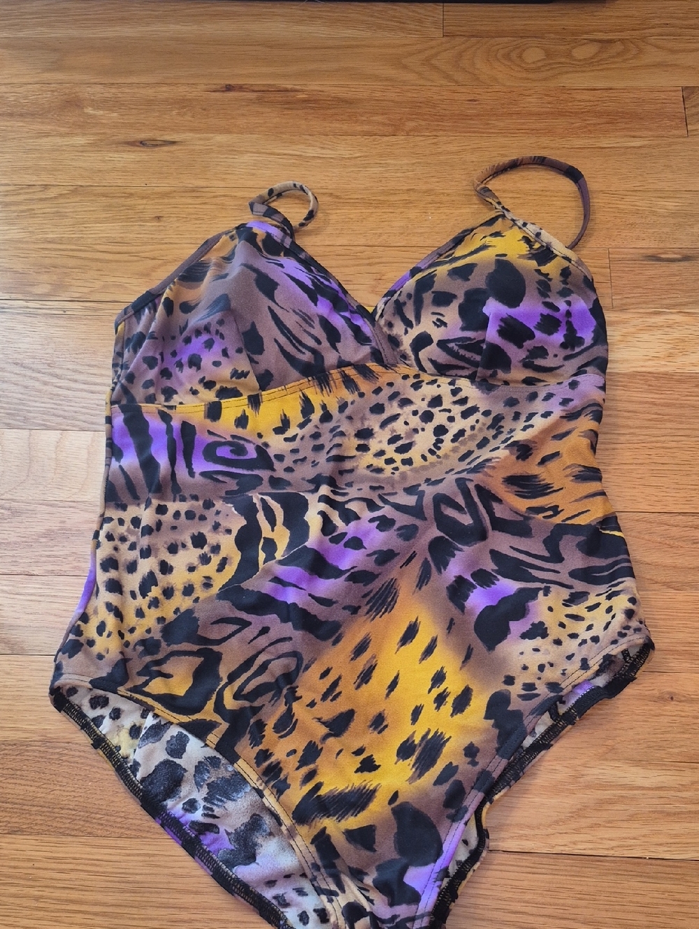 Animal Print One-Piece Swimsuit in Yellow, Purple and Black